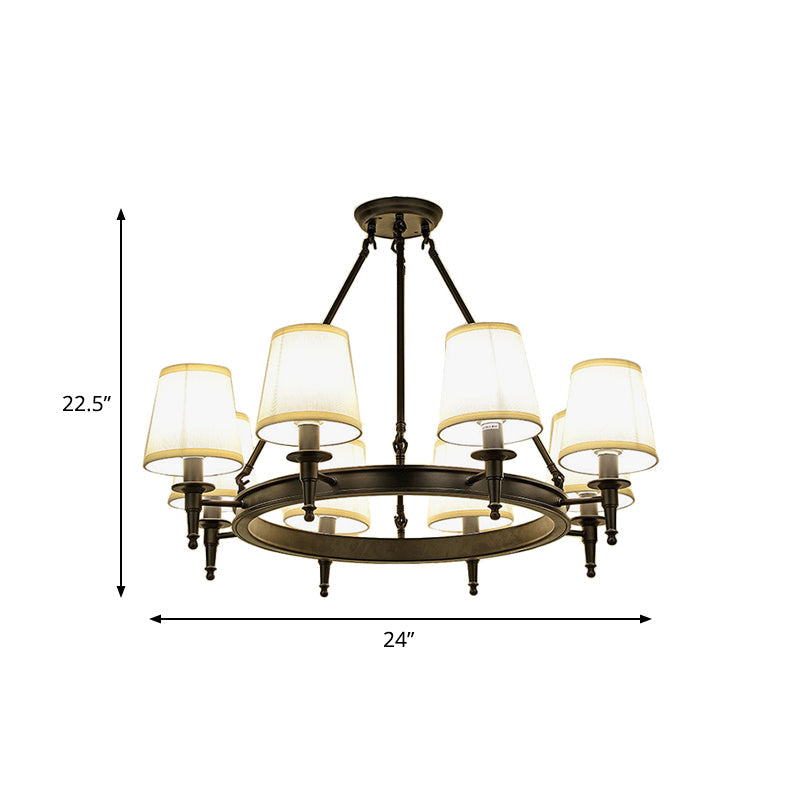 Tapered Living Room Pendant Chandelier Traditional Fabric 3/6/8 Lights Black Hanging Fixture with Wagon Wheel Design Clearhalo 'Ceiling Lights' 'Chandeliers' Lighting' options 560669