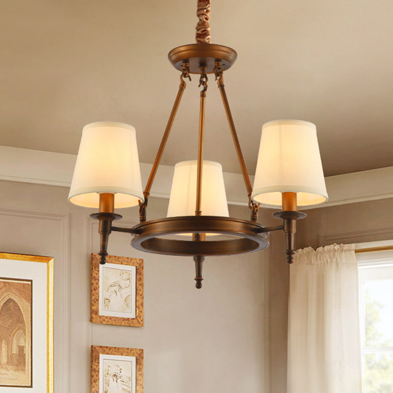 Conical Living Room Ceiling Chandelier Classic Fabric 3/6/8 Lights Antique Brass Hanging Fixture Clearhalo 'Ceiling Lights' 'Chandeliers' Lighting' options 560681
