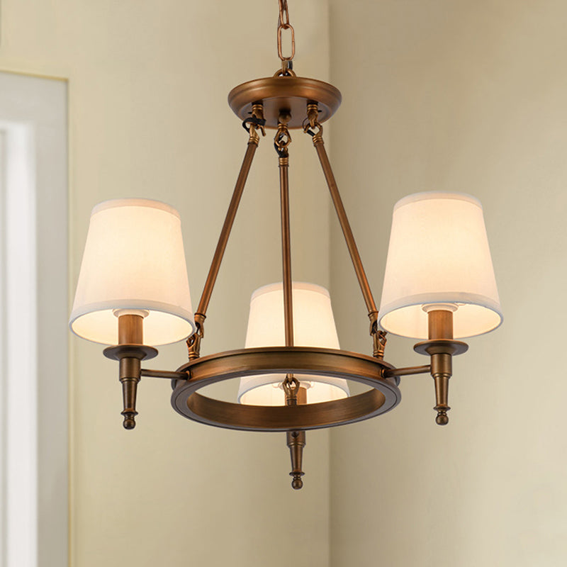 Conical Living Room Ceiling Chandelier Classic Fabric 3/6/8 Lights Antique Brass Hanging Fixture Clearhalo 'Ceiling Lights' 'Chandeliers' Lighting' options 560682
