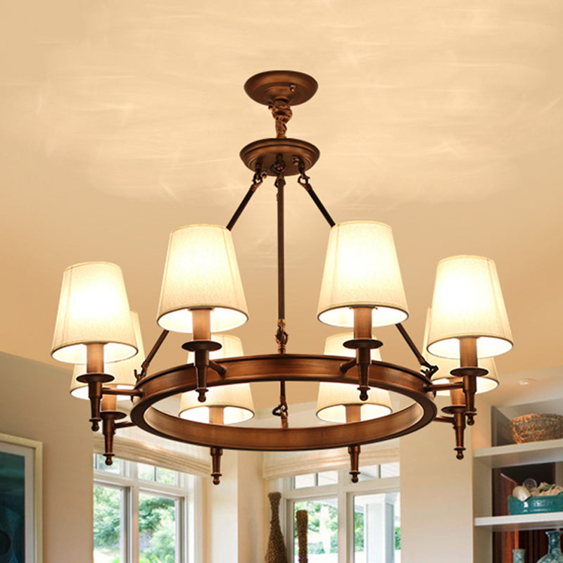Conical Living Room Ceiling Chandelier Classic Fabric 3/6/8 Lights Antique Brass Hanging Fixture Clearhalo 'Ceiling Lights' 'Chandeliers' Lighting' options 560691