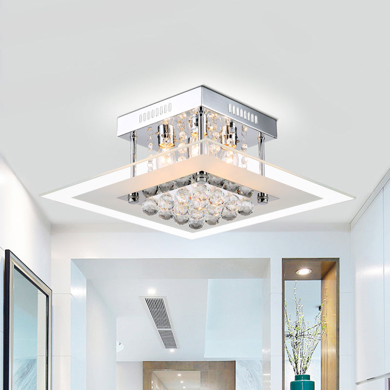 Square Crystal Flush Mount Modern Style 4-Light Chrome Finish Bedroom Ceiling Lamp Chrome Clearhalo 'Ceiling Lights' 'Close To Ceiling Lights' 'Close to ceiling' 'Flush mount' Lighting' 560905