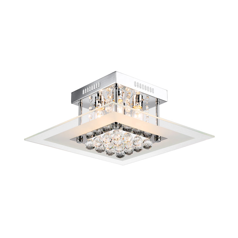 Square Crystal Flush Mount Modern Style 4-Light Chrome Finish Bedroom Ceiling Lamp Clearhalo 'Ceiling Lights' 'Close To Ceiling Lights' 'Close to ceiling' 'Flush mount' Lighting' 560907