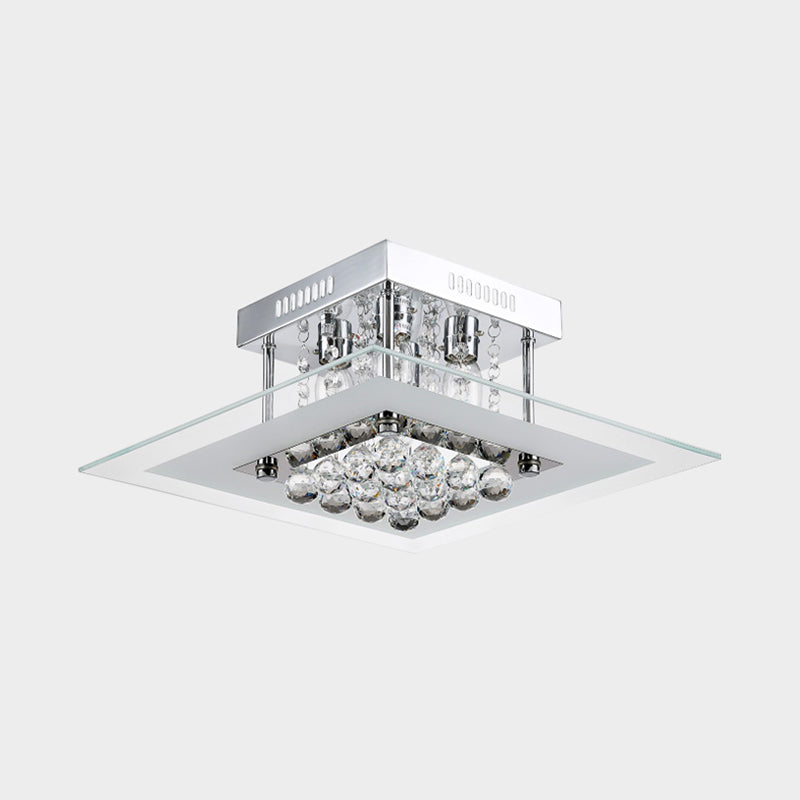 Square Crystal Flush Mount Modern Style 4-Light Chrome Finish Bedroom Ceiling Lamp Clearhalo 'Ceiling Lights' 'Close To Ceiling Lights' 'Close to ceiling' 'Flush mount' Lighting' 560908