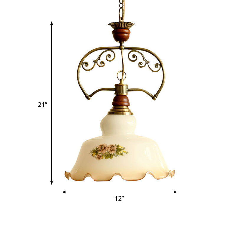 White 1 Light Pendant Light Fixture Traditional Glass Barn Suspension Light with Scalloped Edge Clearhalo 'Ceiling Lights' 'Glass shade' 'Glass' 'Pendant Lights' 'Pendants' Lighting' 560991