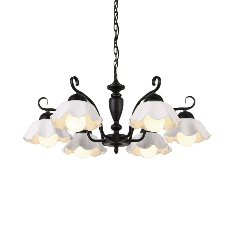 3/6/8 Bulbs Ceiling Lamp with Scalloped Shade Ceramic Traditional Dining Room Chandelier Pendant Light in Black Clearhalo 'Ceiling Lights' 'Chandeliers' Lighting' options 561253