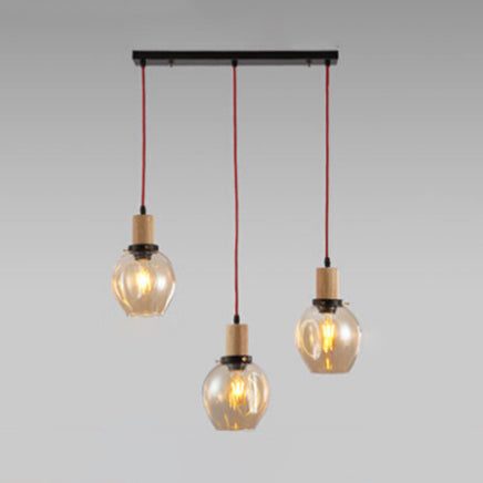 3-Light Hanging Light with Bubble Shade Blown Glass Industrial Dining Room Pendants in Clear/Amber/Smoke Grey, Round/Linear Canopy Amber Linear Clearhalo 'Ceiling Lights' 'Close To Ceiling Lights' 'Glass shade' 'Glass' 'Industrial Pendants' 'Industrial' 'Middle Century Pendants' 'Pendant Lights' 'Pendants' 'Tiffany' Lighting' 57681