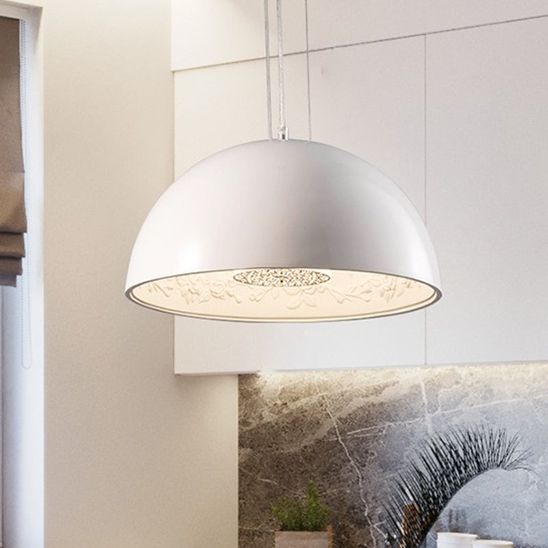 Dome Shade Pendant Light with Pattern Inside Metal Nordic 1 Light Black/White/Brown Hanging Ceiling Light for Dining Room, 16"/23.5"/35.5" Wide Clearhalo 'Art Deco Pendants' 'Black' 'Cast Iron' 'Ceiling Lights' 'Ceramic' 'Crystal' 'Industrial Pendants' 'Industrial' 'Metal' 'Middle Century Pendants' 'Pendant Lights' 'Pendants' 'Rustic Pendants' 'Tiffany' Lighting' 597364