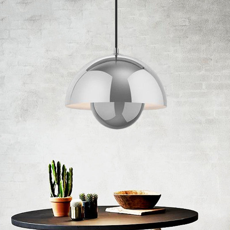 Silver/Red/Yellow Metal Pendant Lighting with Dome Shade Nordic Hanging Ceiling Light for Dining Room Clearhalo 'Ceiling Lights' 'Modern Pendants' 'Modern' 'Pendant Lights' 'Pendants' Lighting' 597370