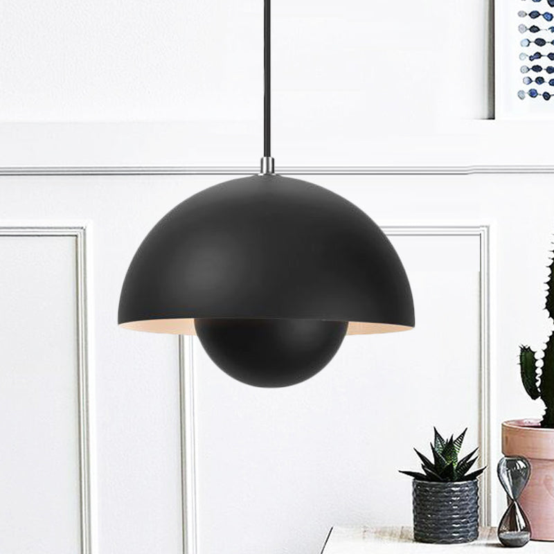 Silver/Red/Yellow Metal Pendant Lighting with Dome Shade Nordic Hanging Ceiling Light for Dining Room Textured Black Clearhalo 'Ceiling Lights' 'Modern Pendants' 'Modern' 'Pendant Lights' 'Pendants' Lighting' 597372