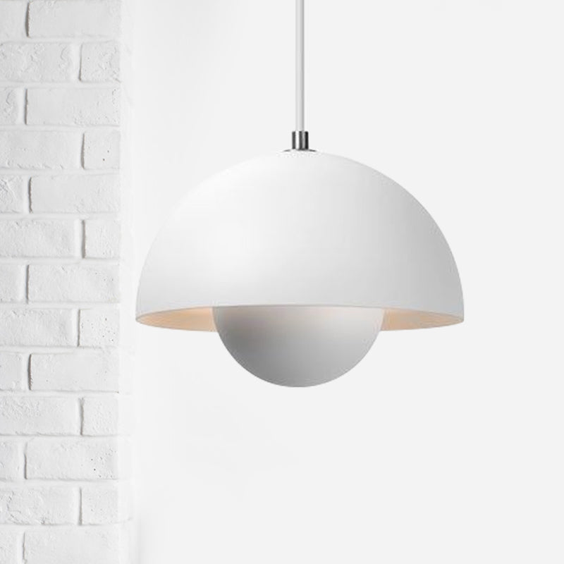 Silver/Red/Yellow Metal Pendant Lighting with Dome Shade Nordic Hanging Ceiling Light for Dining Room Textured White Clearhalo 'Ceiling Lights' 'Modern Pendants' 'Modern' 'Pendant Lights' 'Pendants' Lighting' 597375