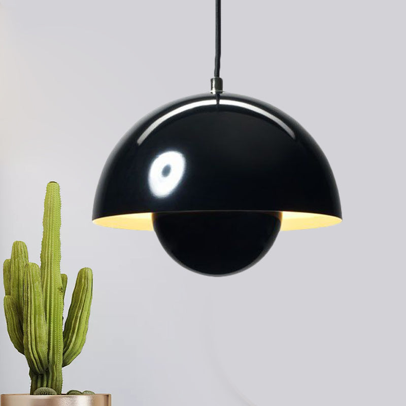 Silver/Red/Yellow Metal Pendant Lighting with Dome Shade Nordic Hanging Ceiling Light for Dining Room Gloss Black Clearhalo 'Ceiling Lights' 'Modern Pendants' 'Modern' 'Pendant Lights' 'Pendants' Lighting' 597379