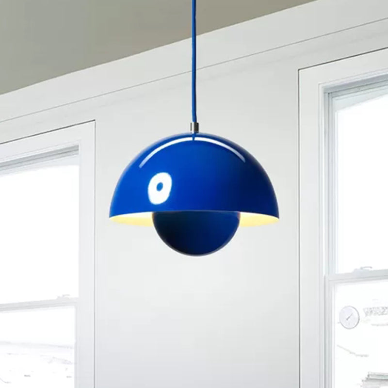 Silver/Red/Yellow Metal Pendant Lighting with Dome Shade Nordic Hanging Ceiling Light for Dining Room Clearhalo 'Ceiling Lights' 'Modern Pendants' 'Modern' 'Pendant Lights' 'Pendants' Lighting' 597384