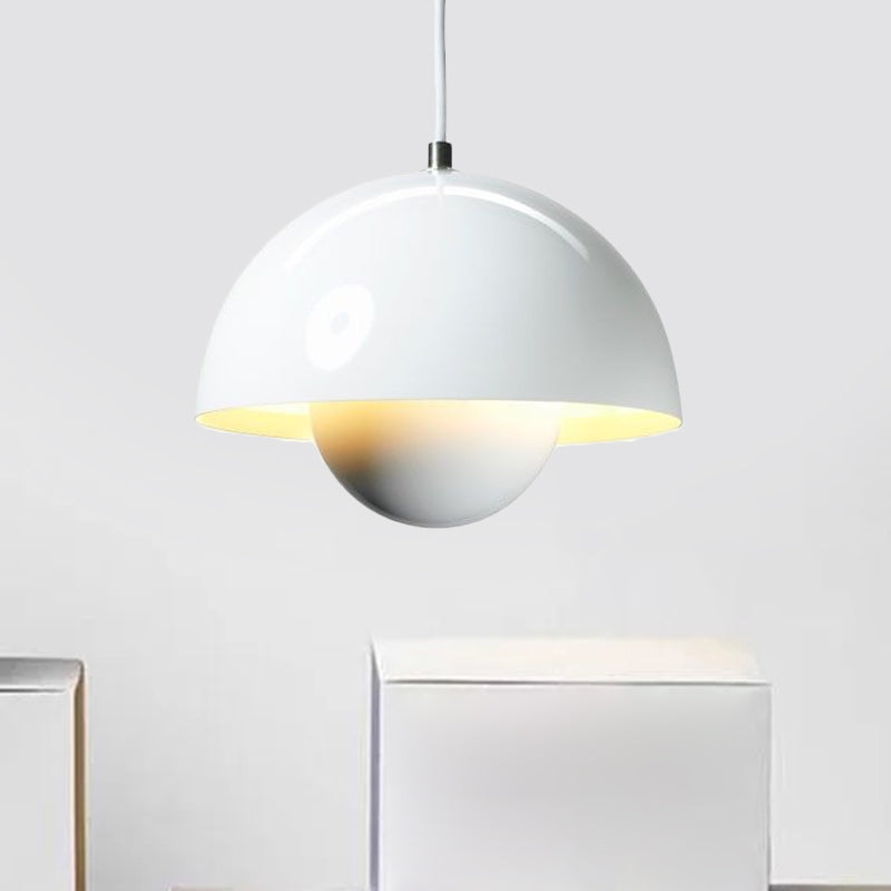 Silver/Red/Yellow Metal Pendant Lighting with Dome Shade Nordic Hanging Ceiling Light for Dining Room Gloss White Clearhalo 'Ceiling Lights' 'Modern Pendants' 'Modern' 'Pendant Lights' 'Pendants' Lighting' 597392