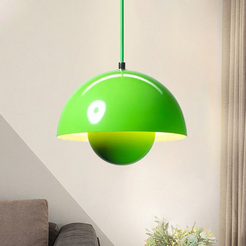 Silver/Red/Yellow Metal Pendant Lighting with Dome Shade Nordic Hanging Ceiling Light for Dining Room Clearhalo 'Ceiling Lights' 'Modern Pendants' 'Modern' 'Pendant Lights' 'Pendants' Lighting' 597396