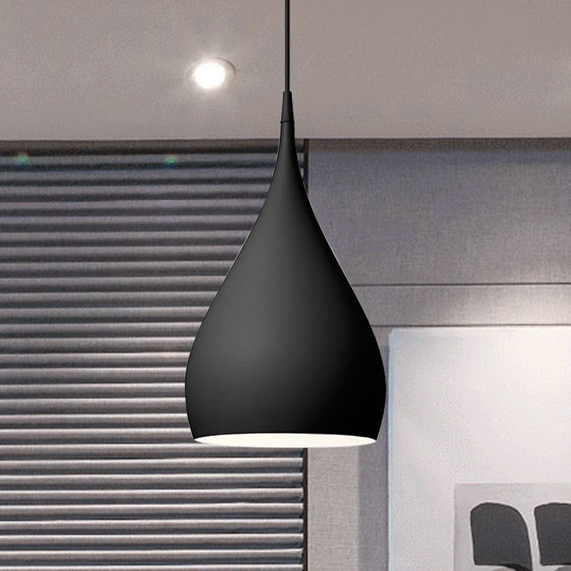 6.5"/10" Wide Teardrop Pendant Lighting Modern Metal 1 Light Black/White/Red Hanging Light Clearhalo 'Ceiling Lights' 'Modern Pendants' 'Modern' 'Pendant Lights' 'Pendants' Lighting' 597645