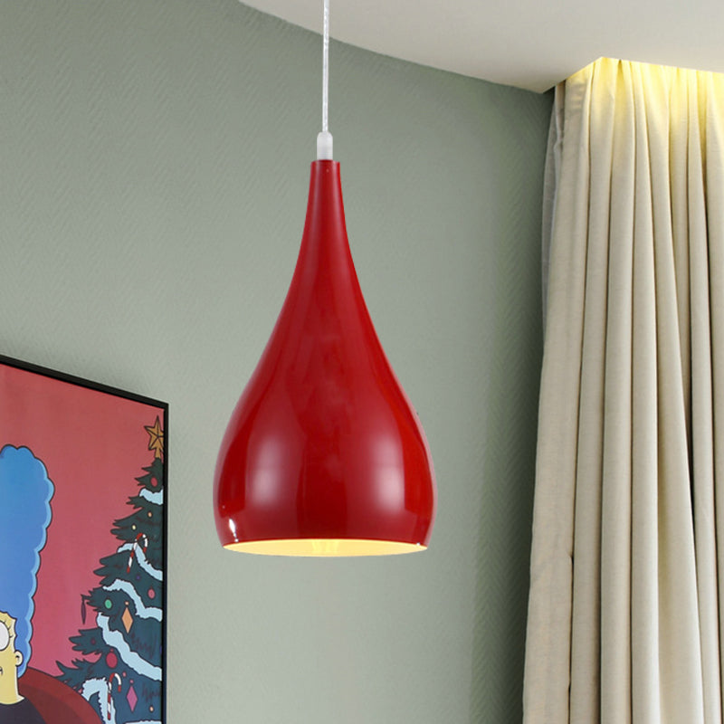 6.5"/10" Wide Teardrop Pendant Lighting Modern Metal 1 Light Black/White/Red Hanging Light Clearhalo 'Ceiling Lights' 'Modern Pendants' 'Modern' 'Pendant Lights' 'Pendants' Lighting' 597654