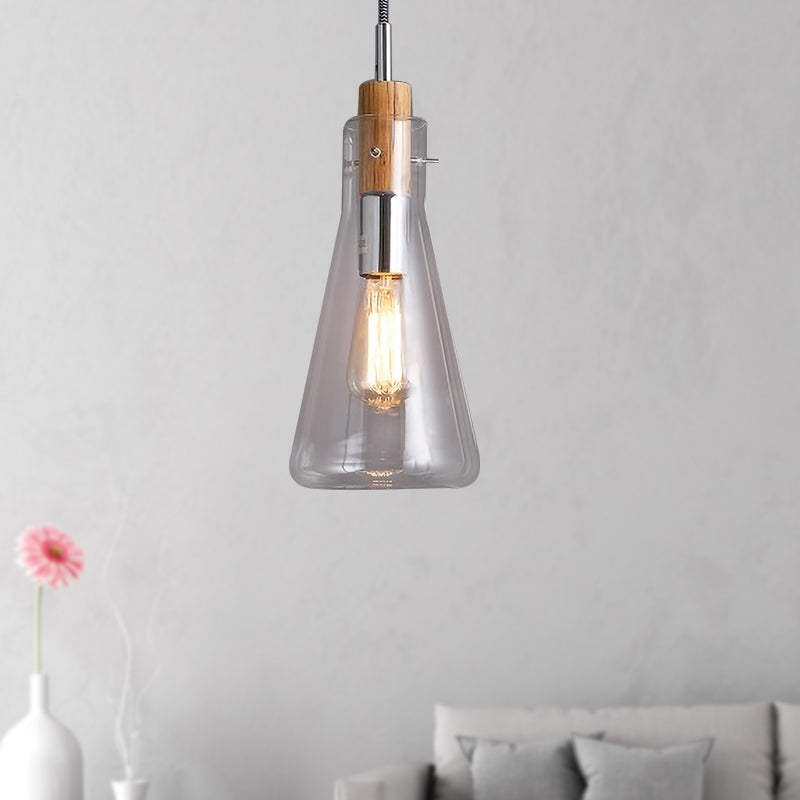 Clear Glass Ellipsoidal/Cone/Bottle Shape Pendant Light Modern 1 Light Hanging Ceiling Lamp in Polished Chrome Clearhalo 'Ceiling Lights' 'Glass shade' 'Glass' 'Modern Pendants' 'Modern' 'Pendant Lights' 'Pendants' Lighting' 597939