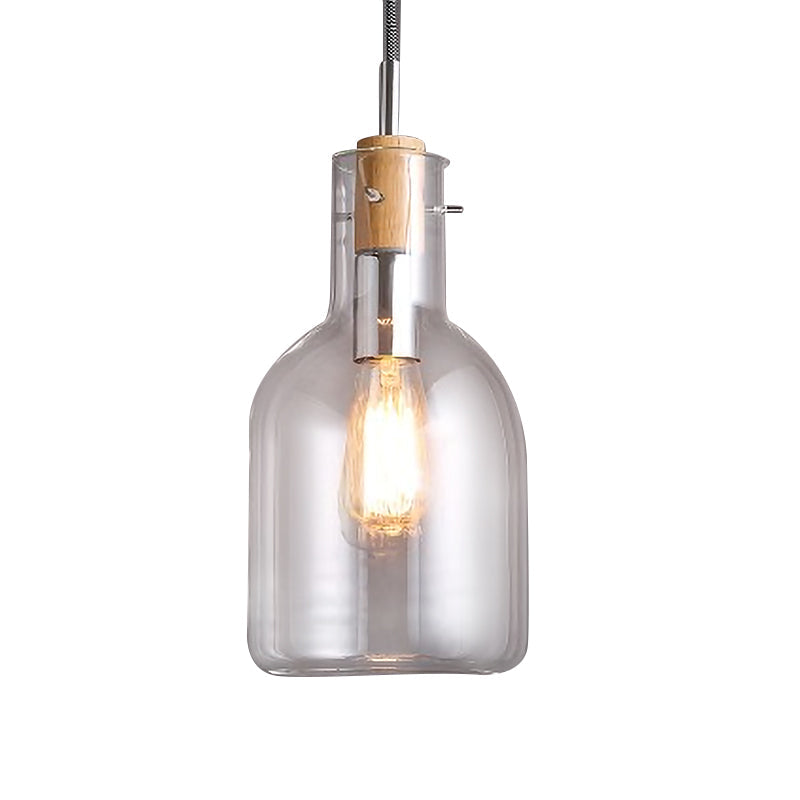 Clear Glass Ellipsoidal/Cone/Bottle Shape Pendant Light Modern 1 Light Hanging Ceiling Lamp in Polished Chrome Clearhalo 'Ceiling Lights' 'Glass shade' 'Glass' 'Modern Pendants' 'Modern' 'Pendant Lights' 'Pendants' Lighting' 597945