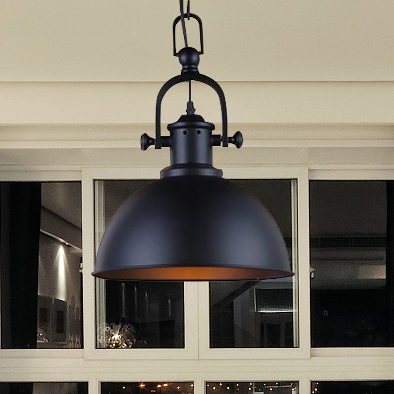 Vintage Style Dome Pendant Light 1 Bulb Metal Hanging Lamp in Black/White for Dining Room Clearhalo 'Art Deco Pendants' 'Black' 'Cast Iron' 'Ceiling Lights' 'Ceramic' 'Crystal' 'Industrial Pendants' 'Industrial' 'Metal' 'Middle Century Pendants' 'Pendant Lights' 'Pendants' 'Rustic Pendants' 'Tiffany' Lighting' 598244