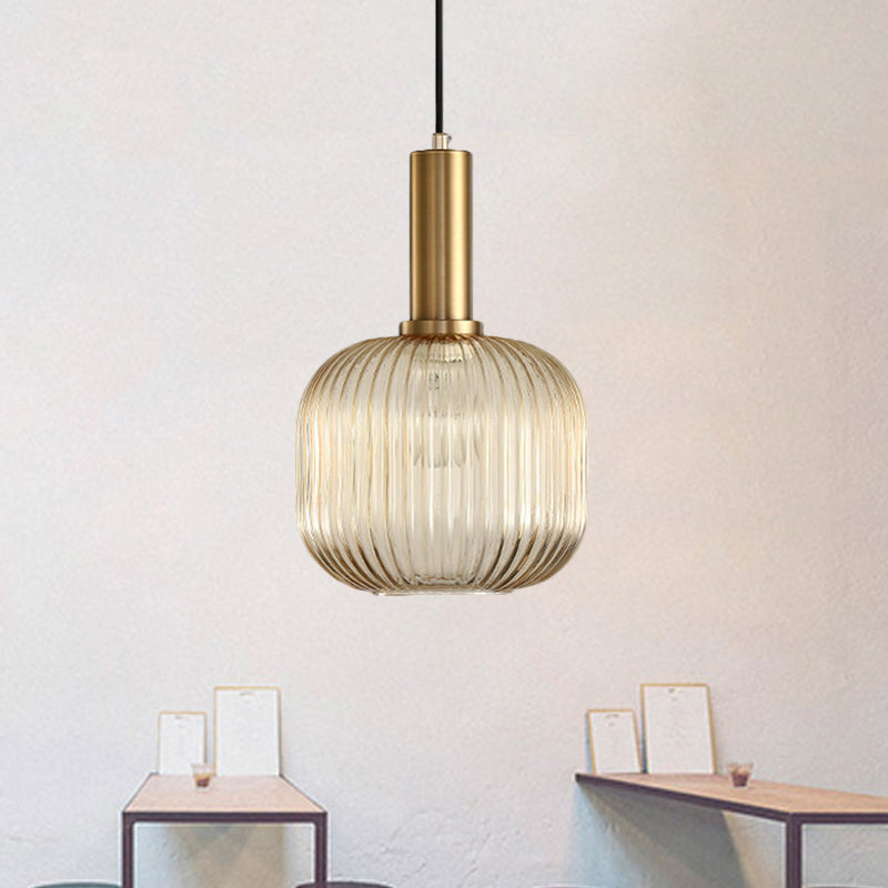 Black/Gold Cylinder/Oval/Capsule Pendant Lamp Modernist 1 Light Grey/Green/Amber Ribbed Glass Ceiling Light Fixture for Kitchen Gold Amber Cylinder Clearhalo 'Ceiling Lights' 'Glass shade' 'Glass' 'Modern Pendants' 'Modern' 'Pendant Lights' 'Pendants' Lighting' 598323