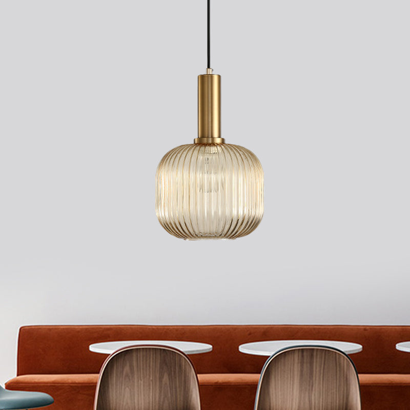 Black/Gold Cylinder/Oval/Capsule Pendant Lamp Modernist 1 Light Grey/Green/Amber Ribbed Glass Ceiling Light Fixture for Kitchen Clearhalo 'Ceiling Lights' 'Glass shade' 'Glass' 'Modern Pendants' 'Modern' 'Pendant Lights' 'Pendants' Lighting' 598325