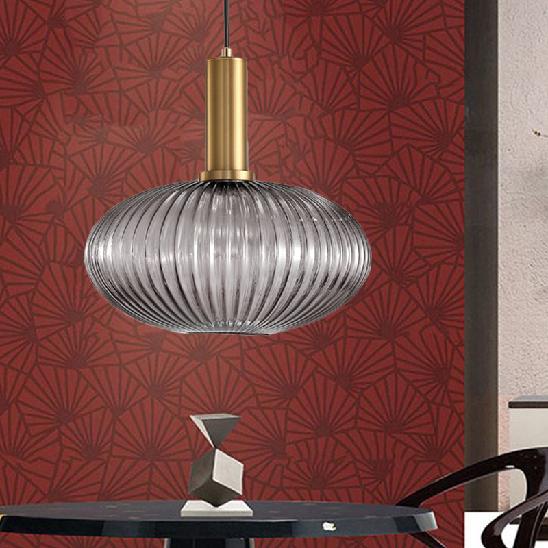 Black/Gold Cylinder/Oval/Capsule Pendant Lamp Modernist 1 Light Grey/Green/Amber Ribbed Glass Ceiling Light Fixture for Kitchen Clearhalo 'Ceiling Lights' 'Glass shade' 'Glass' 'Modern Pendants' 'Modern' 'Pendant Lights' 'Pendants' Lighting' 598346