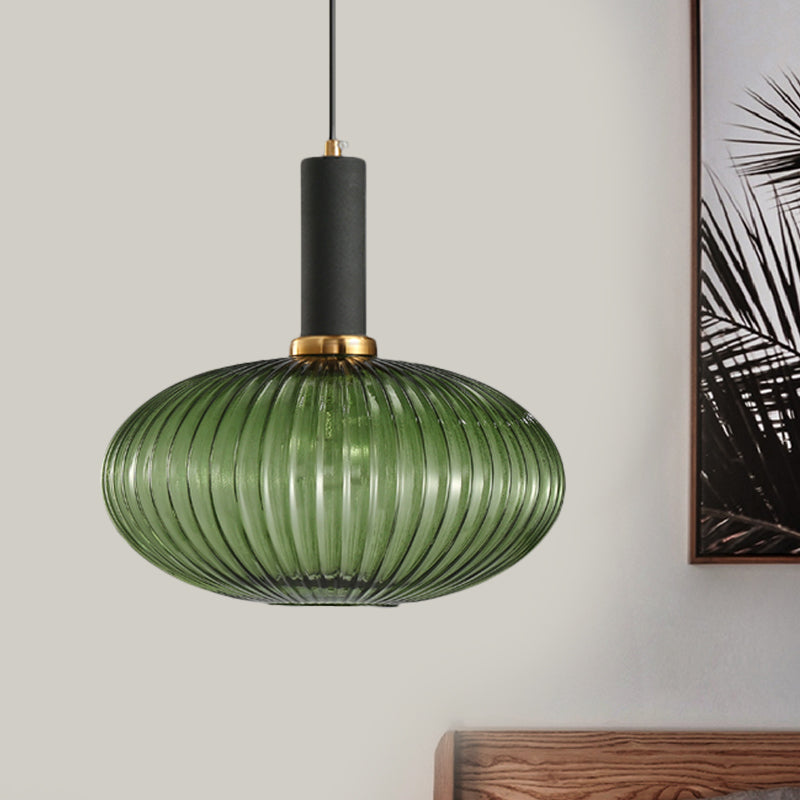 Black/Gold Cylinder/Oval/Capsule Pendant Lamp Modernist 1 Light Grey/Green/Amber Ribbed Glass Ceiling Light Fixture for Kitchen Black Green Oval Clearhalo 'Ceiling Lights' 'Glass shade' 'Glass' 'Modern Pendants' 'Modern' 'Pendant Lights' 'Pendants' Lighting' 598353