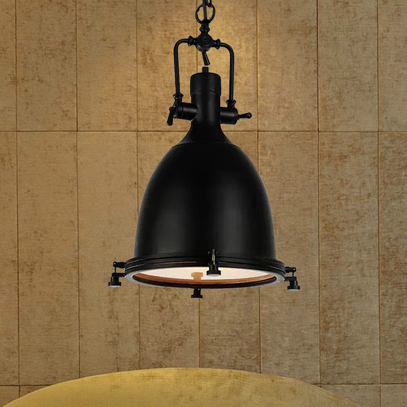 Industrial Domed Pendant Lamp 1 Light Metal Ceiling Light Fixture in Black/Silver/Rust with Hanging Chain for Bar Black Clearhalo 'Art Deco Pendants' 'Black' 'Cast Iron' 'Ceiling Lights' 'Ceramic' 'Crystal' 'Industrial Pendants' 'Industrial' 'Metal' 'Middle Century Pendants' 'Pendant Lights' 'Pendants' 'Rustic Pendants' 'Tiffany' Lighting' 598414