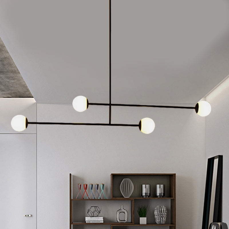 Black Linear Chandelier Light Modern Style 4 Heads Metal Pendant Lamp with Ball Glass Shade for Dining Room Black Clearhalo 'Ceiling Lights' 'Chandeliers' 'Modern Chandeliers' 'Modern' Lighting' 598453
