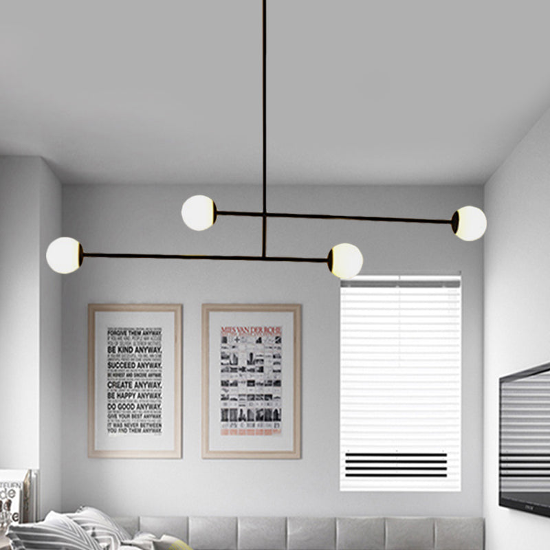 Black Linear Chandelier Light Modern Style 4 Heads Metal Pendant Lamp with Ball Glass Shade for Dining Room Clearhalo 'Ceiling Lights' 'Chandeliers' 'Modern Chandeliers' 'Modern' Lighting' 598454