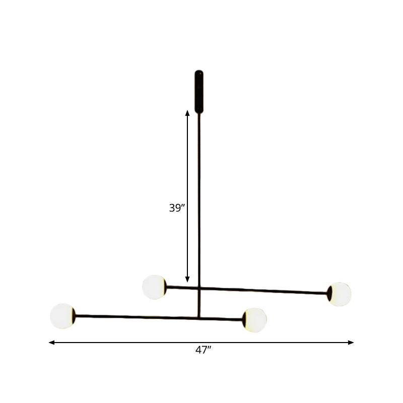 Black Linear Chandelier Light Modern Style 4 Heads Metal Pendant Lamp with Ball Glass Shade for Dining Room Clearhalo 'Ceiling Lights' 'Chandeliers' 'Modern Chandeliers' 'Modern' Lighting' 598457