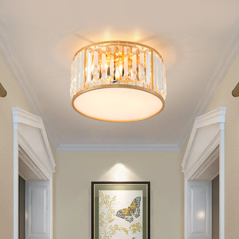 3/4/5 Lights Bedroom Crystal Flush Mount Lighting with Drum Shade Gold Flush Light Fixture, 12.5"/16.5"/20.5" Wide Clearhalo 'Ceiling Lights' 'Close To Ceiling Lights' 'Close to ceiling' 'Flush mount' Lighting' 598688