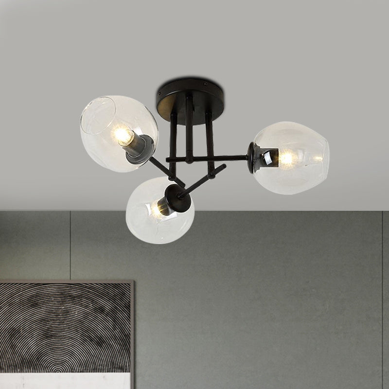 3/6/8 Lights Living Room Semi Flush Light Gold/Black Semi Flush Mount Lighting with Bubble Clear Glass Shade Clearhalo 'Ceiling Lights' 'Close To Ceiling Lights' 'Close to ceiling' 'Glass shade' 'Glass' 'Semi-flushmount' Lighting' 598773