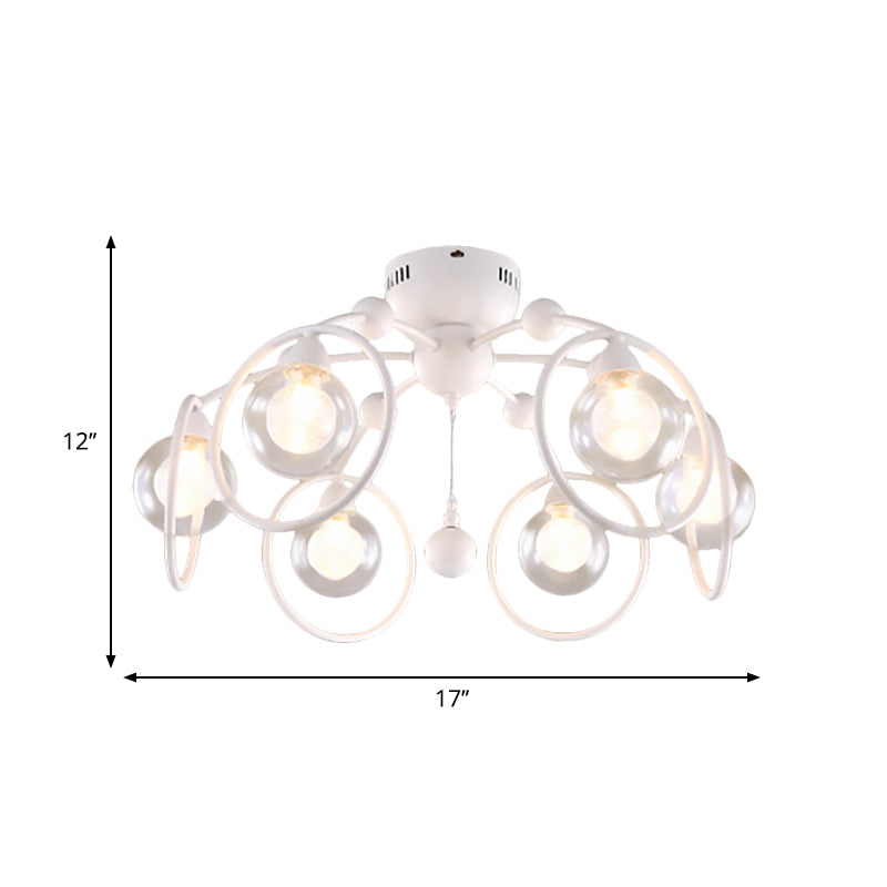 Ring Semi Flush Mount Lighting with Globe Glass Shade Modern 6 Lights White Ceiling Light Fixture for Bedroom Clearhalo 'Ceiling Lights' 'Close To Ceiling Lights' 'Close to ceiling' 'Semi-flushmount' Lighting' 598817