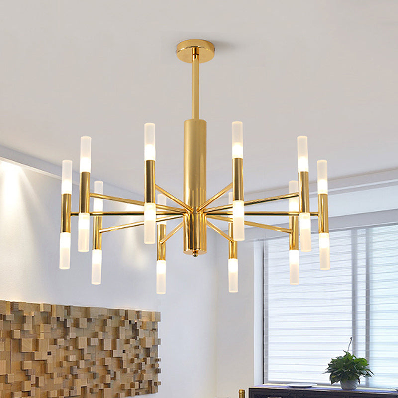 27"/39" Wide White Glass Tube Chandelier Post Modern Multi Lights Gold Led Hanging Light Fixture Gold 27" Clearhalo 'Ceiling Lights' 'Chandeliers' 'Modern Chandeliers' 'Modern' Lighting' 598856