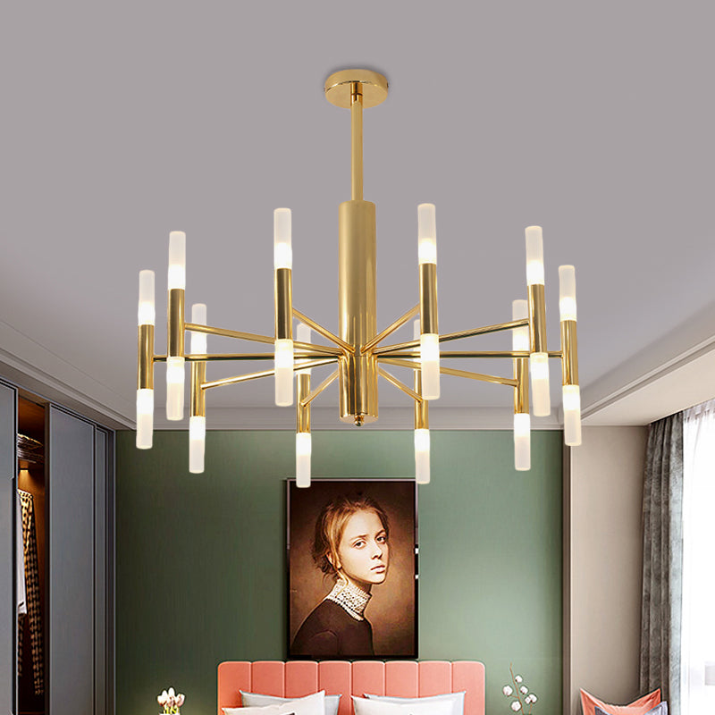 27"/39" Wide White Glass Tube Chandelier Post Modern Multi Lights Gold Led Hanging Light Fixture Clearhalo 'Ceiling Lights' 'Chandeliers' 'Modern Chandeliers' 'Modern' Lighting' 598858