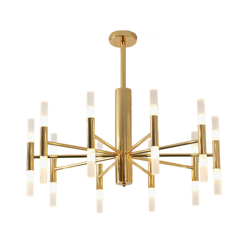 27"/39" Wide White Glass Tube Chandelier Post Modern Multi Lights Gold Led Hanging Light Fixture Clearhalo 'Ceiling Lights' 'Chandeliers' 'Modern Chandeliers' 'Modern' Lighting' 598859