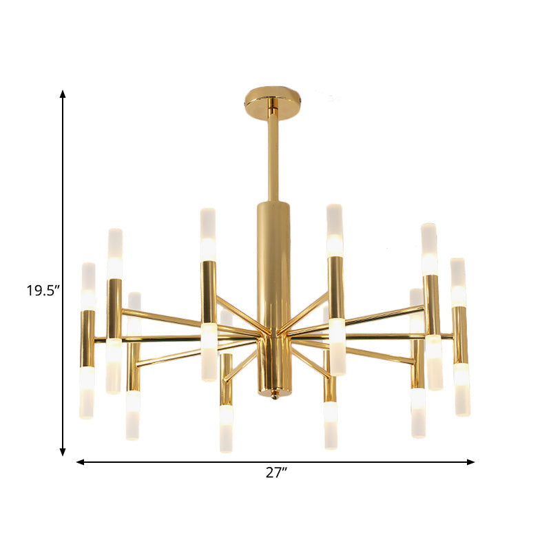 27"/39" Wide White Glass Tube Chandelier Post Modern Multi Lights Gold Led Hanging Light Fixture Clearhalo 'Ceiling Lights' 'Chandeliers' 'Modern Chandeliers' 'Modern' Lighting' 598860