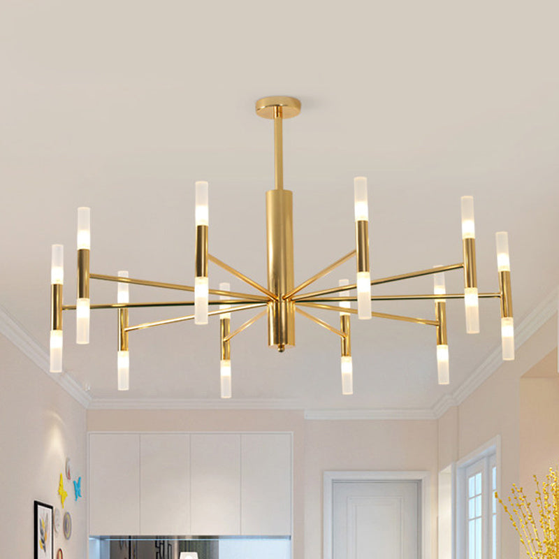 27"/39" Wide White Glass Tube Chandelier Post Modern Multi Lights Gold Led Hanging Light Fixture Gold 39" Clearhalo 'Ceiling Lights' 'Chandeliers' 'Modern Chandeliers' 'Modern' Lighting' 598861
