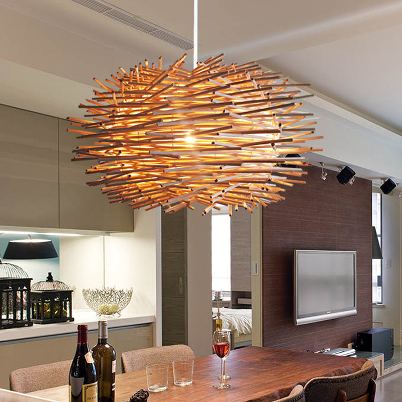 Wood Bird Nest Hanging Light Farmhouse Single Light Luminaire Lighting in Brown/Wood for Cafe Restaurant Wood Clearhalo 'Ceiling Lights' 'Pendant Lights' 'Pendants' Lighting' 599073_6a4b537a-98ad-4d93-8c8e-0eddc5a068c7