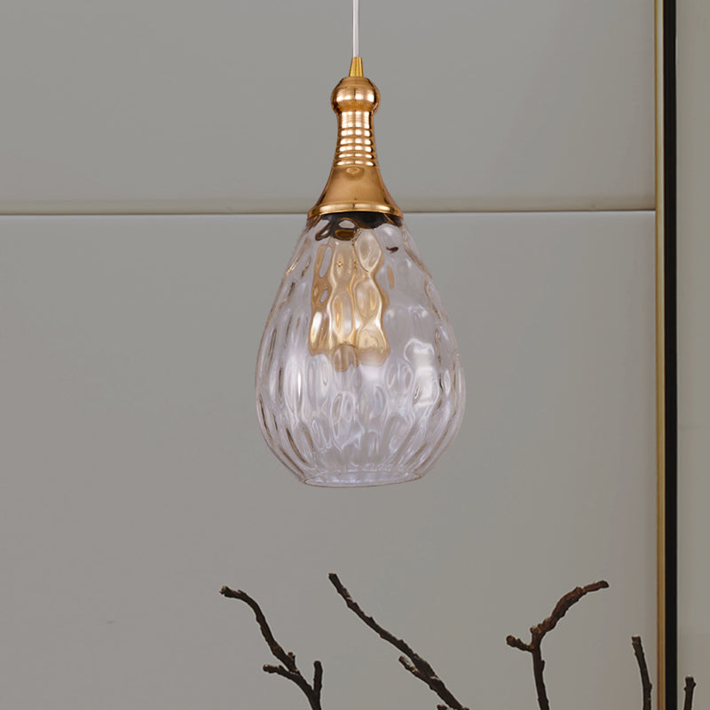 Black/Brass Teardrop Ceiling Light Industrial Clear/Amber/Grey Water Glass 1-Light Bedroom Pendant Lighting Fixture Clearhalo 'Ceiling Lights' 'Glass shade' 'Glass' 'Industrial Pendants' 'Industrial' 'Middle Century Pendants' 'Pendant Lights' 'Pendants' 'Tiffany' Lighting' 599427