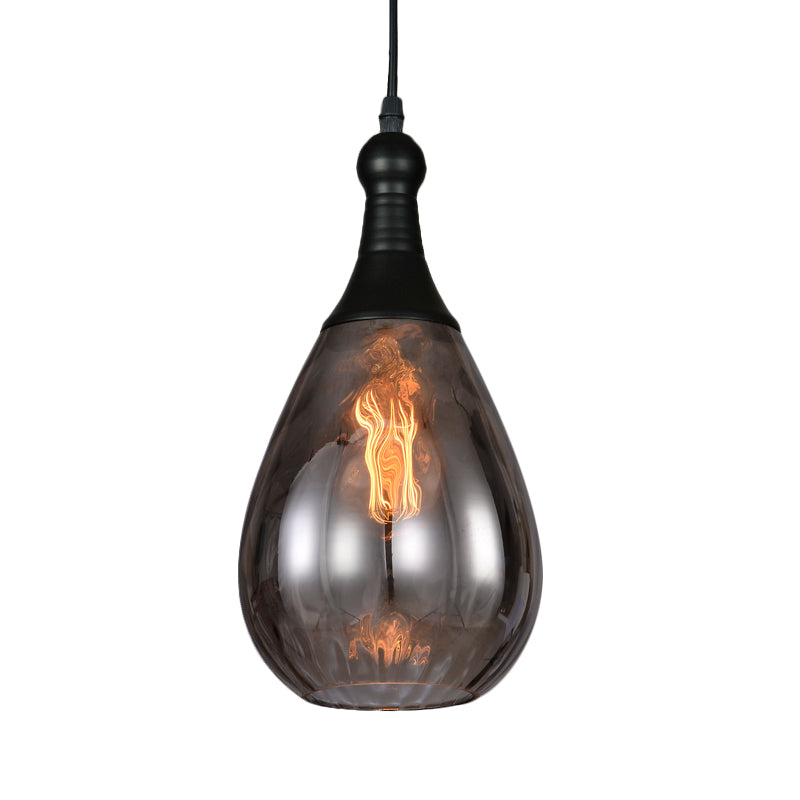 Black/Brass Teardrop Ceiling Light Industrial Clear/Amber/Grey Water Glass 1-Light Bedroom Pendant Lighting Fixture Clearhalo 'Ceiling Lights' 'Glass shade' 'Glass' 'Industrial Pendants' 'Industrial' 'Middle Century Pendants' 'Pendant Lights' 'Pendants' 'Tiffany' Lighting' 599433