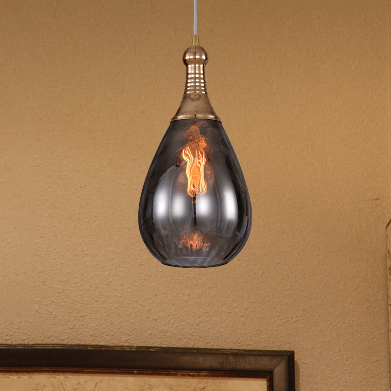 Black/Brass Teardrop Ceiling Light Industrial Clear/Amber/Grey Water Glass 1-Light Bedroom Pendant Lighting Fixture Clearhalo 'Ceiling Lights' 'Glass shade' 'Glass' 'Industrial Pendants' 'Industrial' 'Middle Century Pendants' 'Pendant Lights' 'Pendants' 'Tiffany' Lighting' 599436