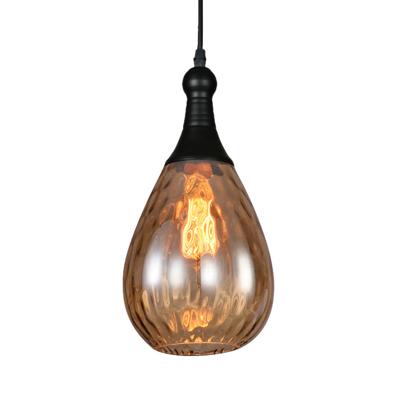 Black/Brass Teardrop Ceiling Light Industrial Clear/Amber/Grey Water Glass 1-Light Bedroom Pendant Lighting Fixture Clearhalo 'Ceiling Lights' 'Glass shade' 'Glass' 'Industrial Pendants' 'Industrial' 'Middle Century Pendants' 'Pendant Lights' 'Pendants' 'Tiffany' Lighting' 599442