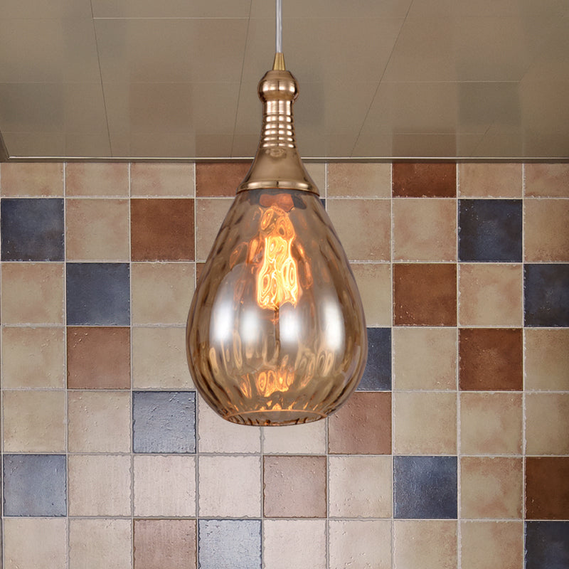 Black/Brass Teardrop Ceiling Light Industrial Clear/Amber/Grey Water Glass 1-Light Bedroom Pendant Lighting Fixture Clearhalo 'Ceiling Lights' 'Glass shade' 'Glass' 'Industrial Pendants' 'Industrial' 'Middle Century Pendants' 'Pendant Lights' 'Pendants' 'Tiffany' Lighting' 599445
