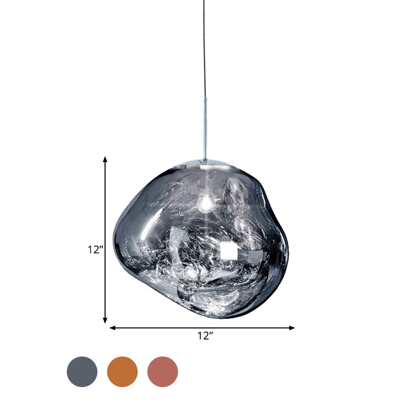 Contemporary Irregular Pendant Lighting Silver/Red Glass 1 Light Dining Room Hanging Lamp, 8"/12" Wide Clearhalo 'Ceiling Lights' 'Glass shade' 'Glass' 'Modern Pendants' 'Modern' 'Pendant Lights' 'Pendants' Lighting' 599741