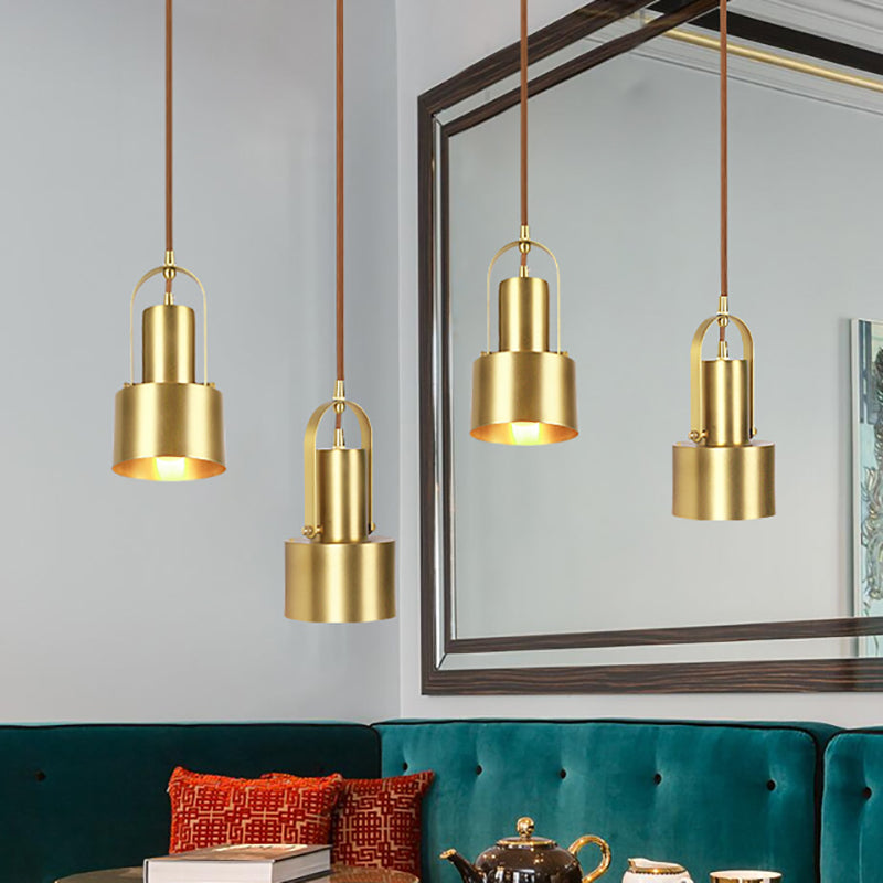 Adjustable Cylinder Metal Ceiling Light Fixture Retro Stylish 4"/5" Dia 1 Light Living Room Pendant Light in Brushed Brass Brass Clearhalo 'Art Deco Pendants' 'Cast Iron' 'Ceiling Lights' 'Ceramic' 'Crystal' 'Industrial Pendants' 'Industrial' 'Metal' 'Middle Century Pendants' 'Pendant Lights' 'Pendants' 'Tiffany' Lighting' 5998