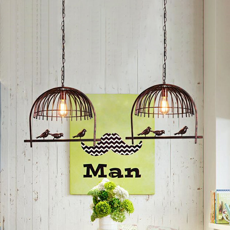Lodge Style Birdcage Design Hanging Light Fixture 1 Head Iron Pendant Lighting with Wire Dome Shade in Rust/Black Clearhalo 'Art Deco Pendants' 'Black' 'Cast Iron' 'Ceiling Lights' 'Ceramic' 'Crystal' 'Industrial Pendants' 'Industrial' 'Metal' 'Middle Century Pendants' 'Pendant Lights' 'Pendants' 'Rustic Pendants' 'Tiffany' Lighting' 599963