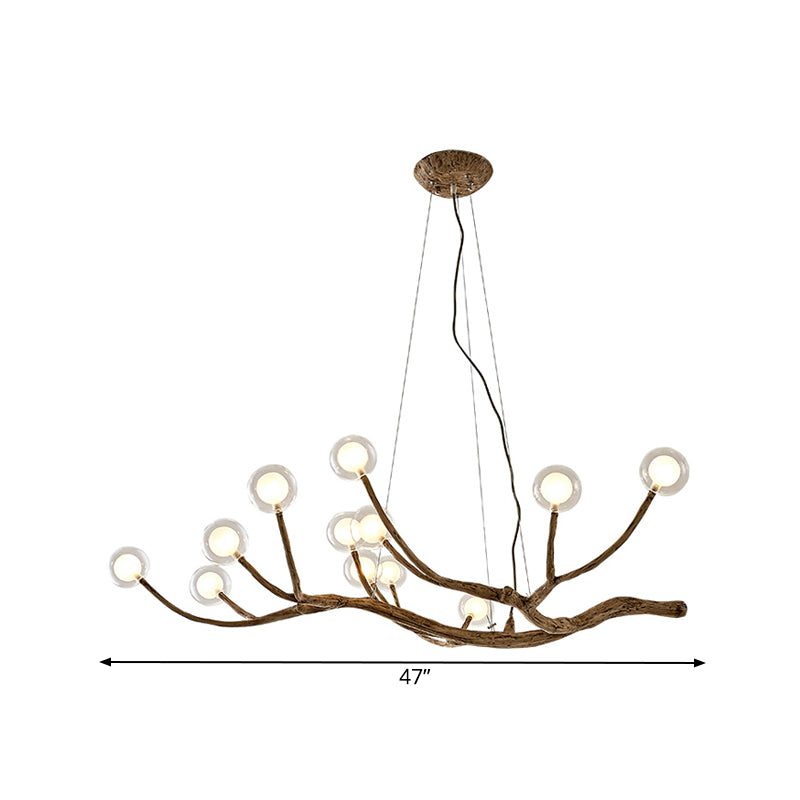 Wooden Branch Chandelier Lamp Lodge Style 8/12/16 Lights Brown Ceiling Light with Clear Glass Ball Shade, Warm/White Light Clearhalo 'Carpenter Chandeliers' 'Ceiling Lights' 'Chandeliers' 'Industrial' 'Modern Chandeliers' 'Modern' Lighting' 599979