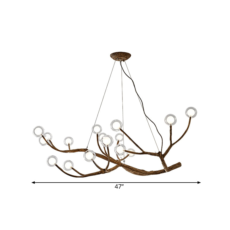 Wooden Branch Chandelier Lamp Lodge Style 8/12/16 Lights Brown Ceiling Light with Clear Glass Ball Shade, Warm/White Light Clearhalo 'Carpenter Chandeliers' 'Ceiling Lights' 'Chandeliers' 'Industrial' 'Modern Chandeliers' 'Modern' Lighting' 599984